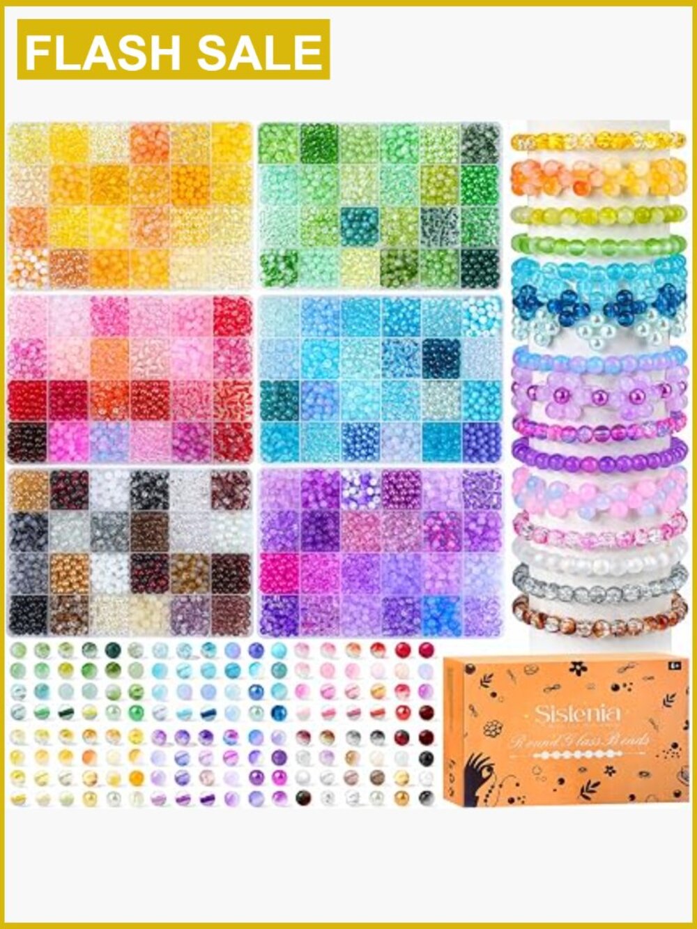 7200PCS 6mm Glass Beads Bracelet Making Kit, 144 Colors Assorted Crystal Beads